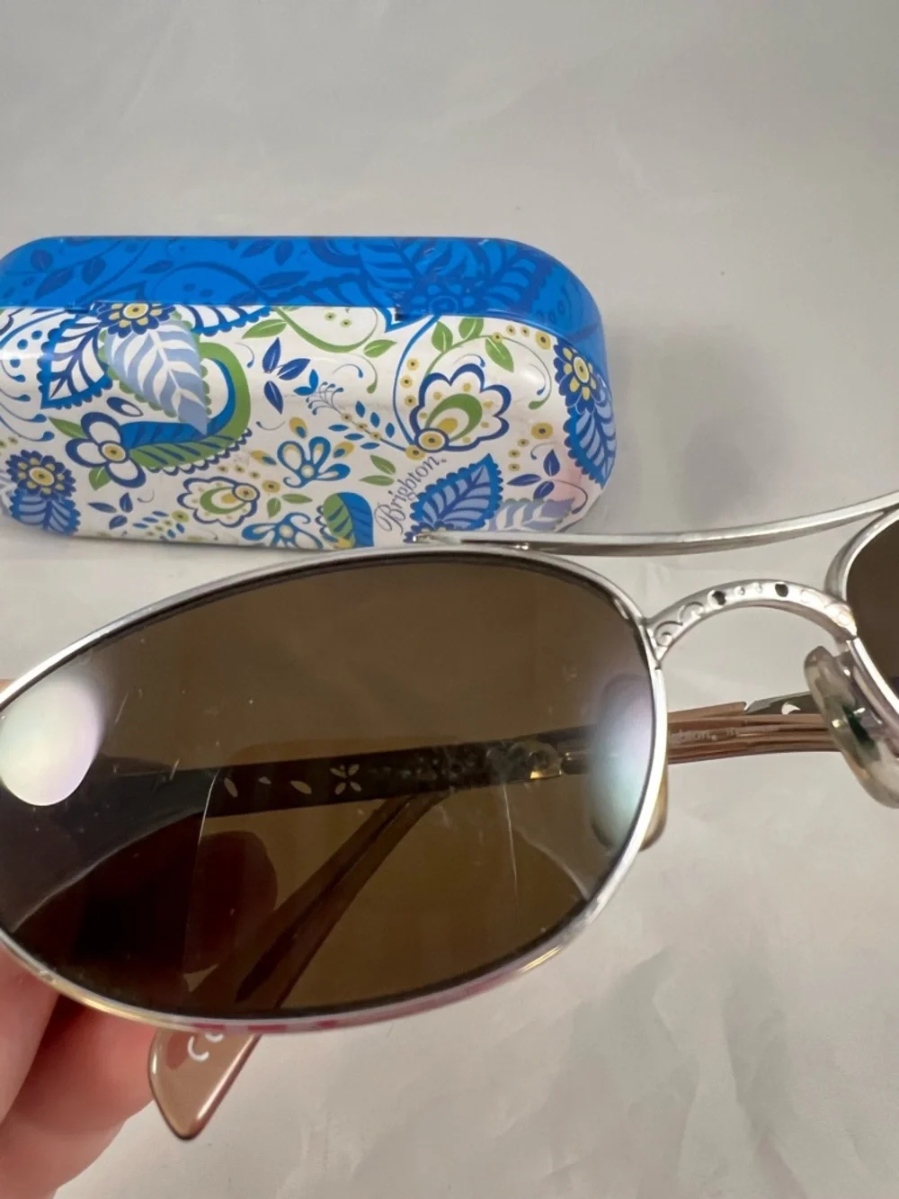 Brighton Women’s Silver Tone Floral Handmade Sunglasses With Case